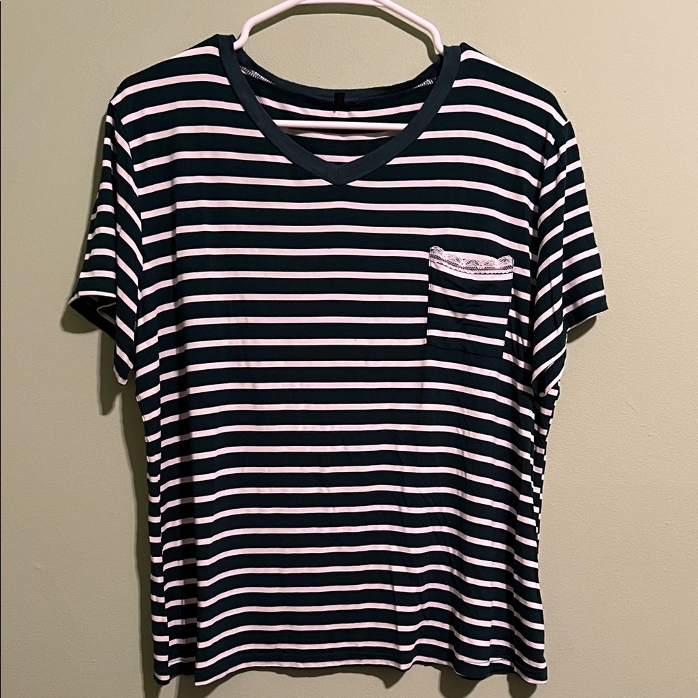 Striped V-Neck T-Shirt with Pocket